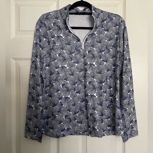 Gottex Women’s Size L Navy Blue and White Shell Patterned Quarter Zip Jacket